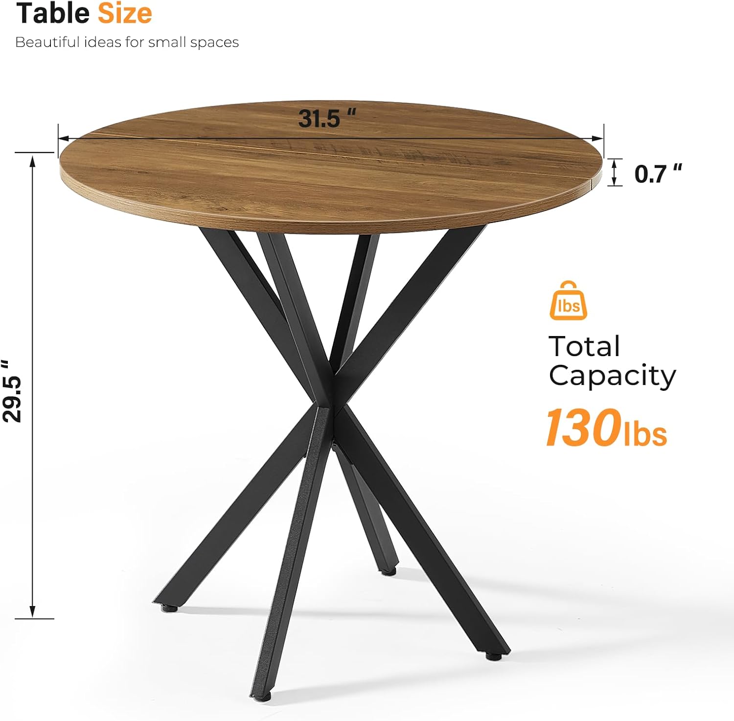 Vantic 31.5 Small Round Dining Table for 2-4, Round Kitchen Table for Small Spaces, Farmhouse Circle Dining Room Table for Kitchen and Living Room, Light Brown