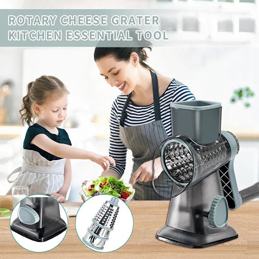 NNEOBA 3-in-1 Rotary Cheese Grater &ndash; Versatile Manual Vegetable Slicer & Nut Grinder (Blue)
