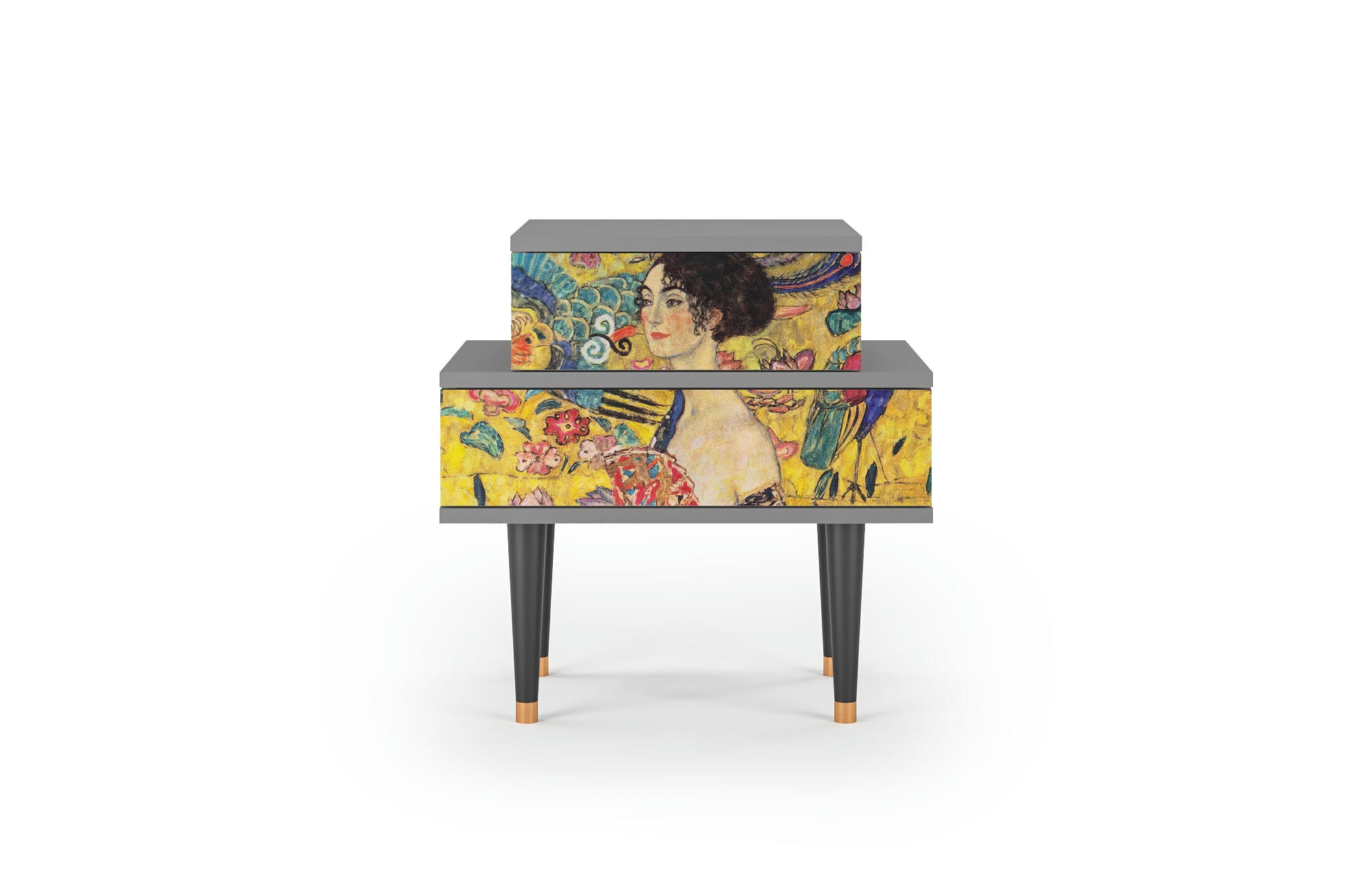 LADY WITH FAN BY GUSTAV KLIMT - Table de chevet jaune 2 tiroirs L 58 cm