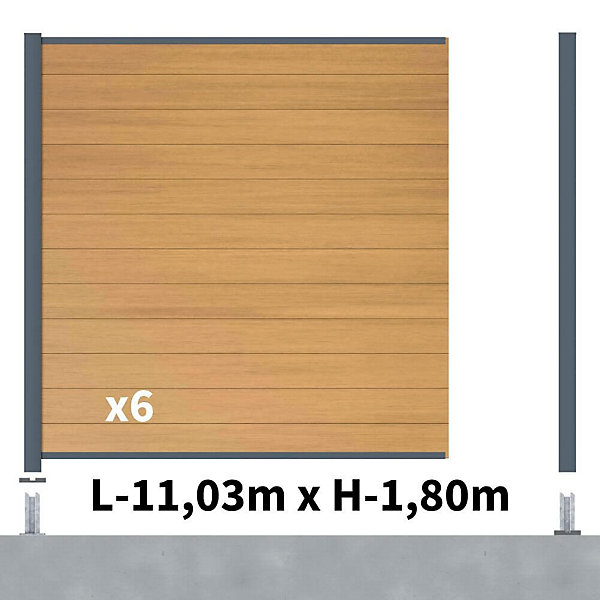Kit clôture composite poteau sur platines - CRUZ Cèdre H-1,8m