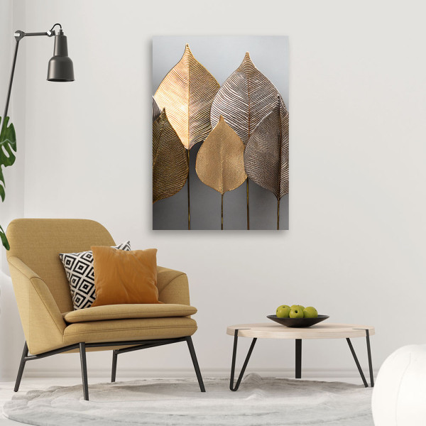 Feeby Obraz na płótnie, Minimalizm Złote Liście Abstrakcja 40x60