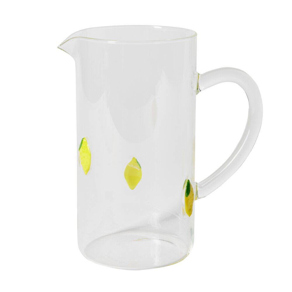 Carafe en verre transparent motif relief citron jaune Ø10xH21cm