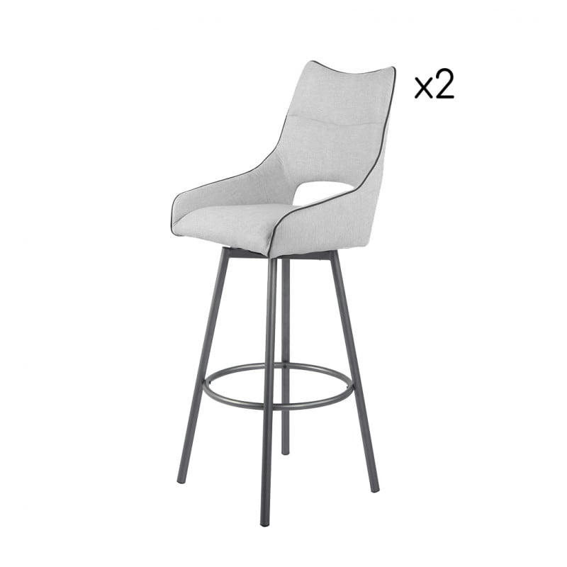 ROY - Lot de 2 chaises hautes de bar en tissu gris clair