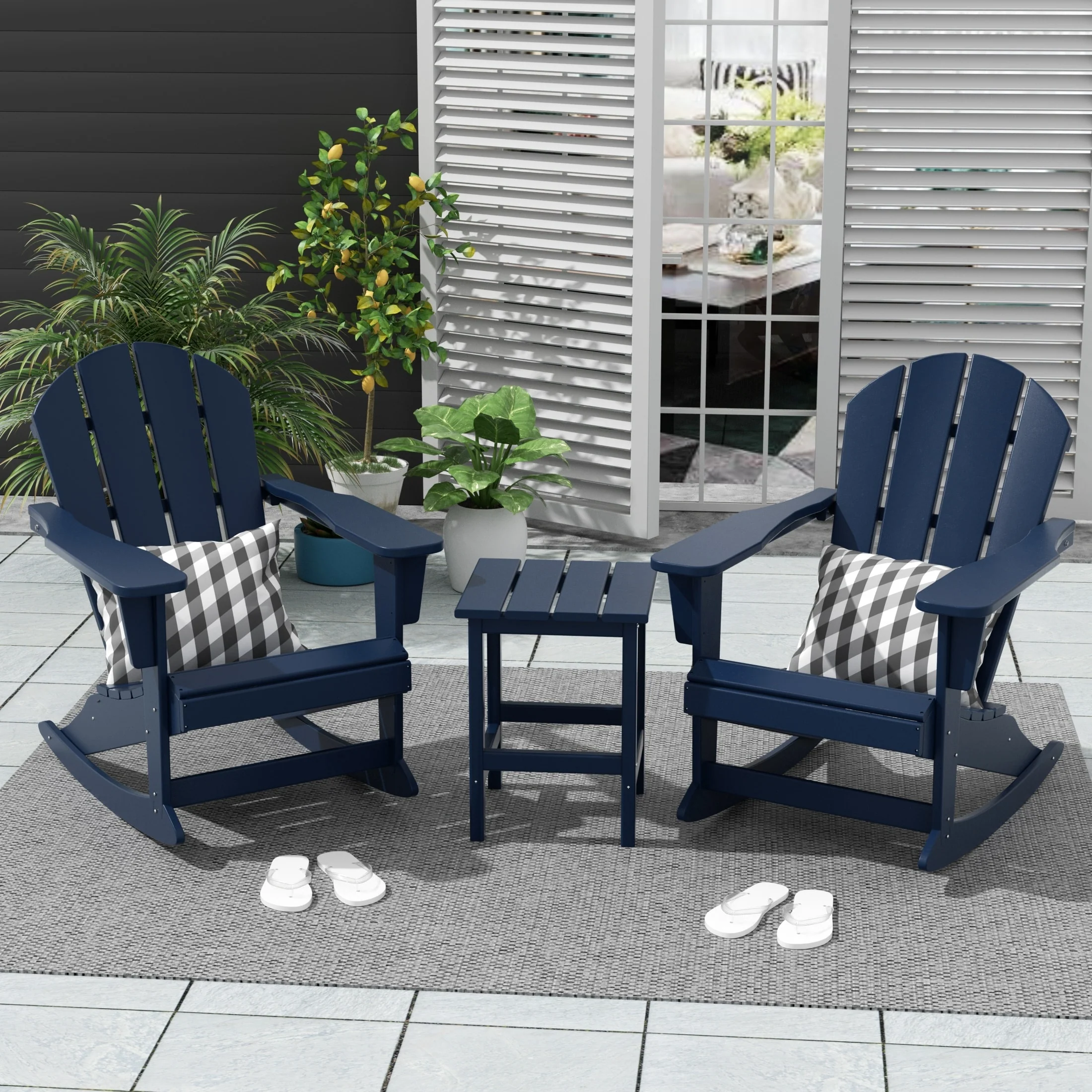 Polytrends Laguna Hdpe All Weather Outdoor Patio Rocking Chairs With Side Table (3-Piece Set)
