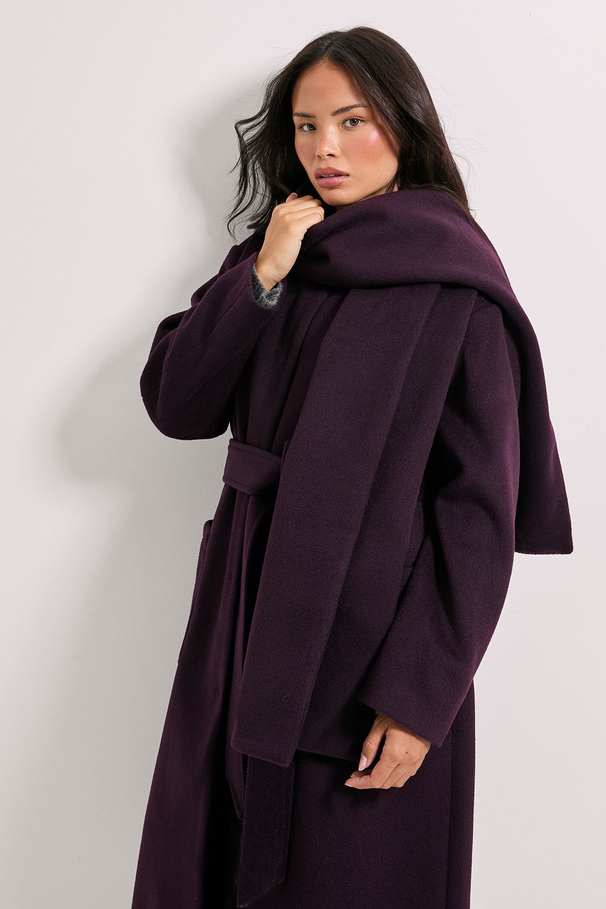 Dorothy Perkins Belted Round Neck Scarf Coat