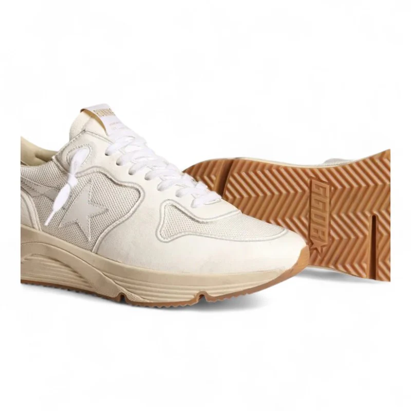 Running sole sneakers in optical-white mesh and nappa leather with white leather star