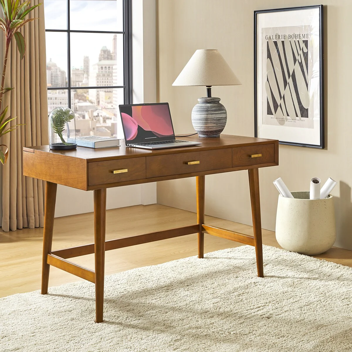 Erich Mid Century Modern 48 Computer Desk with USB by HULALA HOME