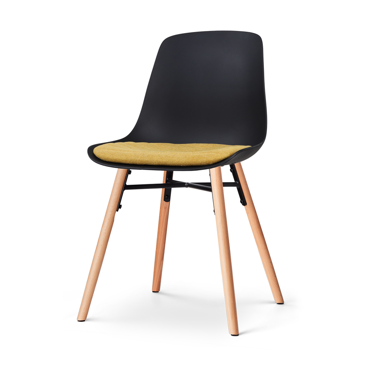 Nolon Nena-Liv Eetkamerstoel Zwart - Okergeel Kussen - Houten Poten