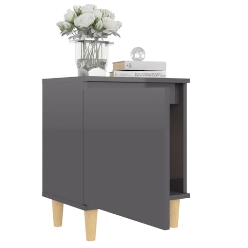 NNEVL Bed Cabinet with Solid Wood Legs High Gloss Grey 40x30x50 cm
