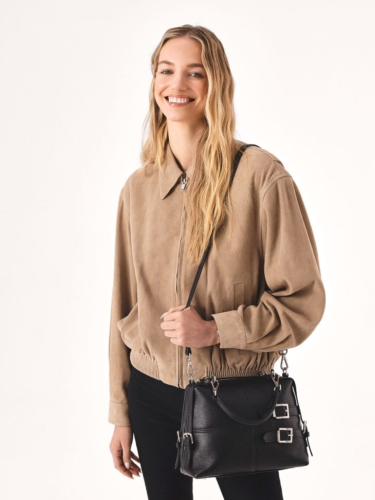 Black leather handbag with detachable handles