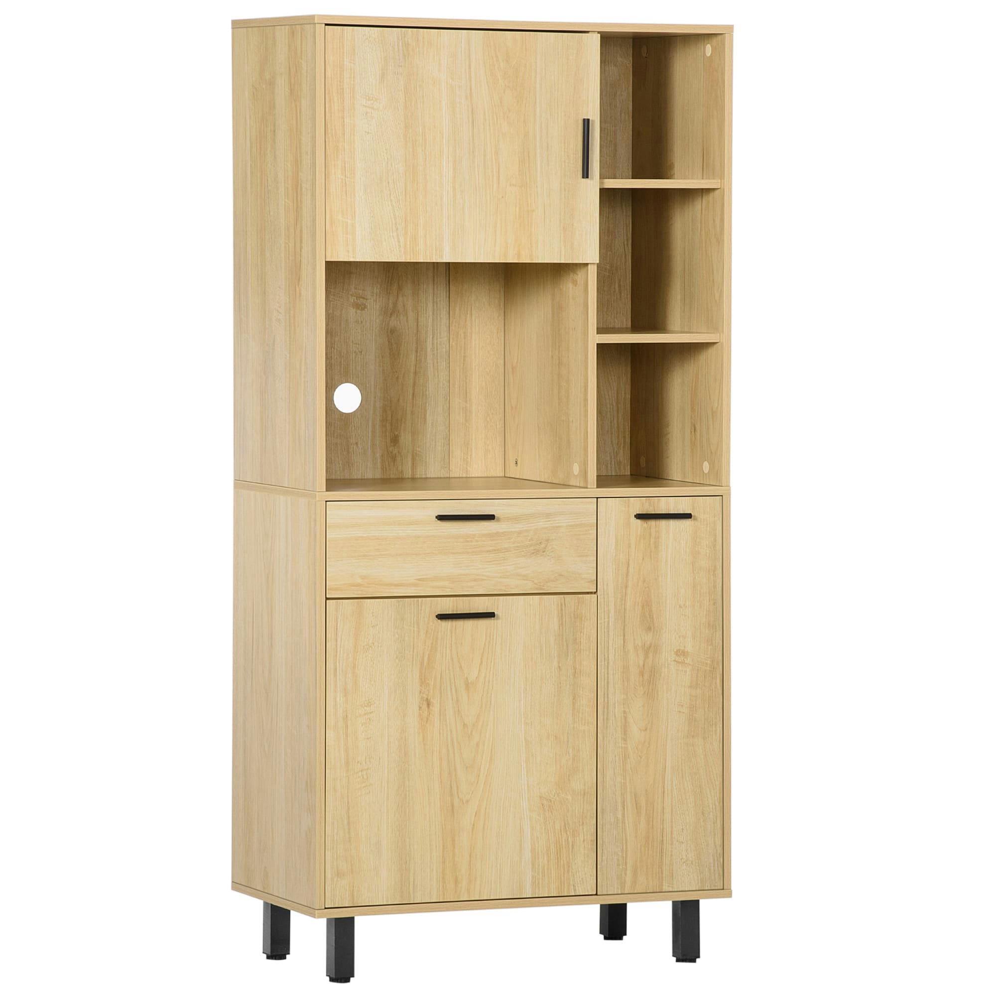 - Buffet haut 3 portes, 4 niches, tiroir - métal noir aspect bois clair