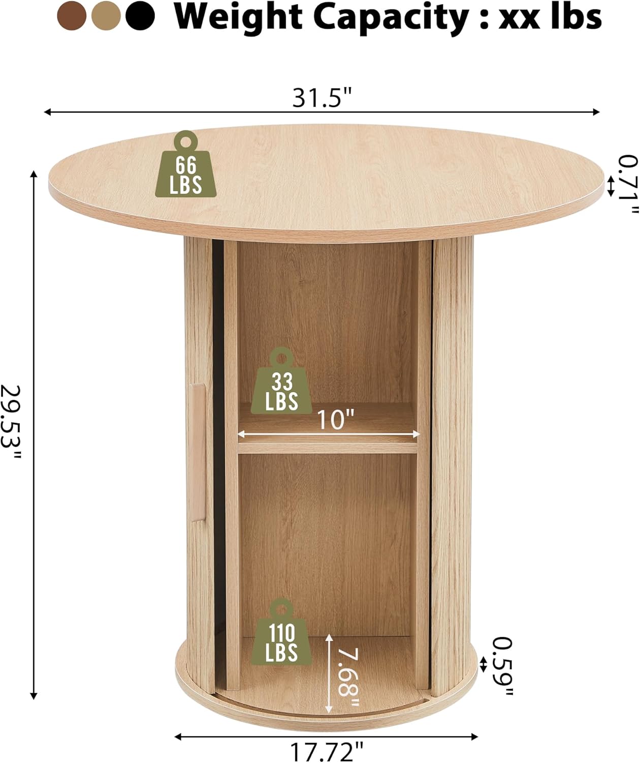 31.5 Round Dining Table for 2-4, Modern Farmhouse Kitchen Table with 2-Tier Storage Shelf, Small Wooden Circle Dining Tables with Fluted Base for Home Dining Room Living Room (Natural)