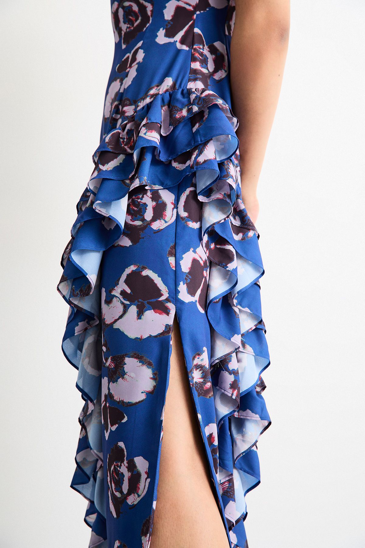 Warehouse Side Split Ruffle Detail Maxi Dress
