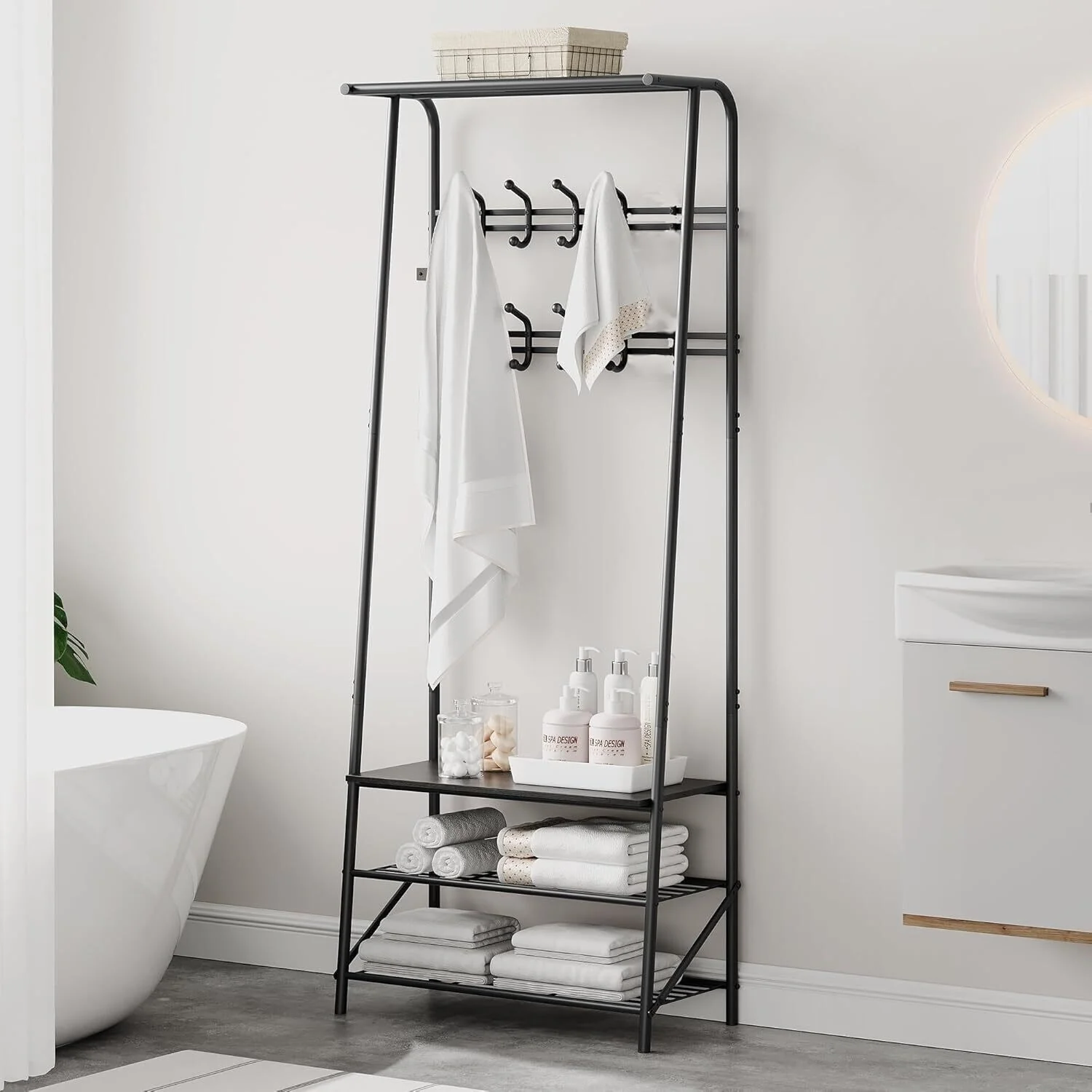 Hall Tree With Shoe Storage Bench, 4-In-1, Steel Frame With 10 Hooks for Entryway, Freestanding Coat Rack Stand for Home - N/A