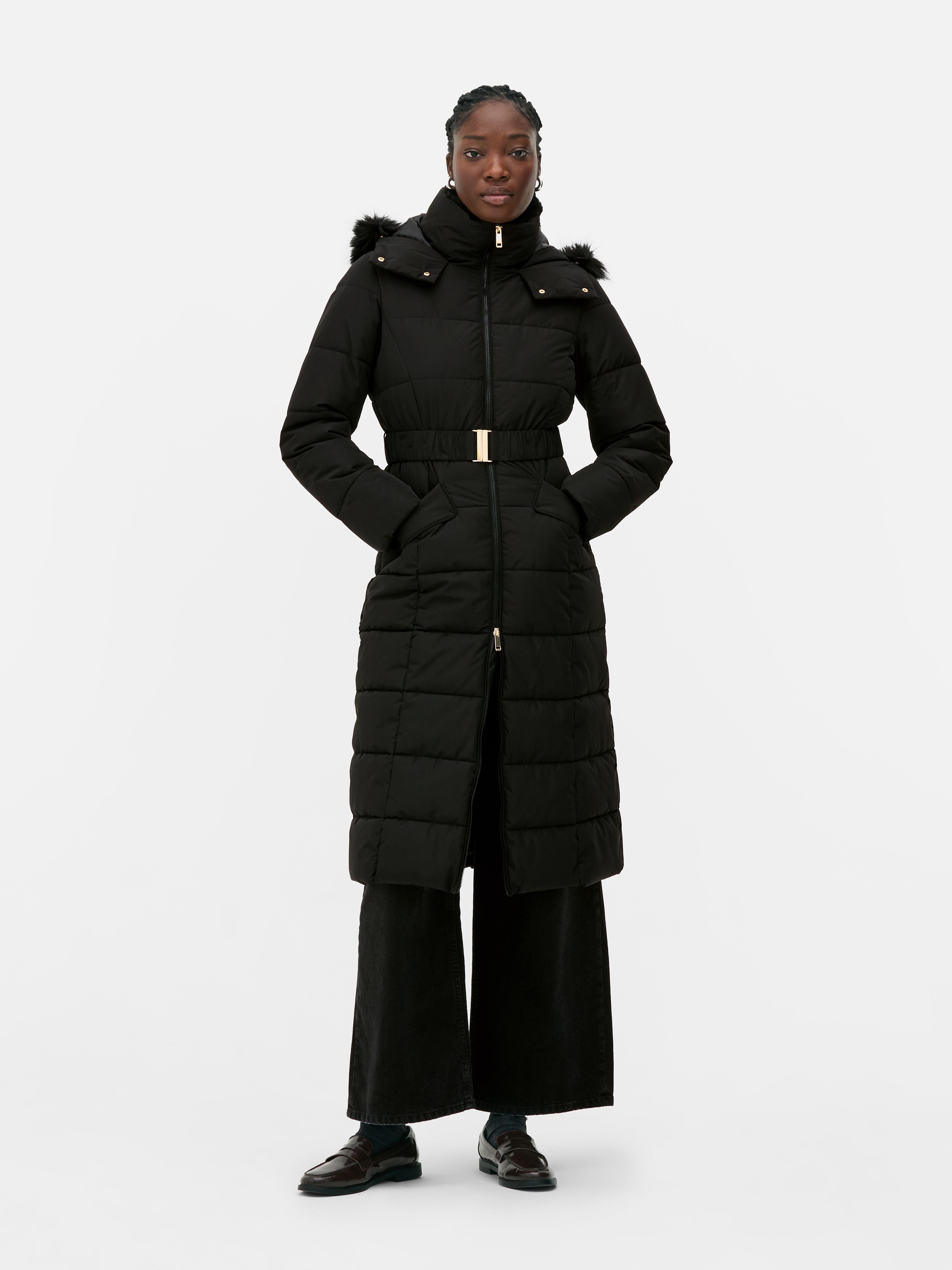 Longline Cinched Waist Puffer Jacket