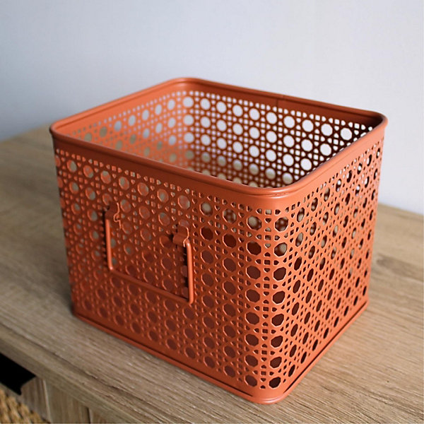 Lot de 3 paniers de rangement en métal terracotta 32 x 32 x 14 cm