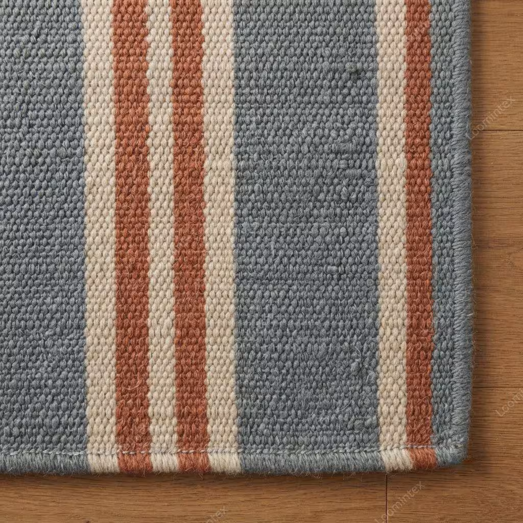 Swedish Marianne Richter Inspired kilim Rug Modern Blue Tone Striped Cotton Dhurrie