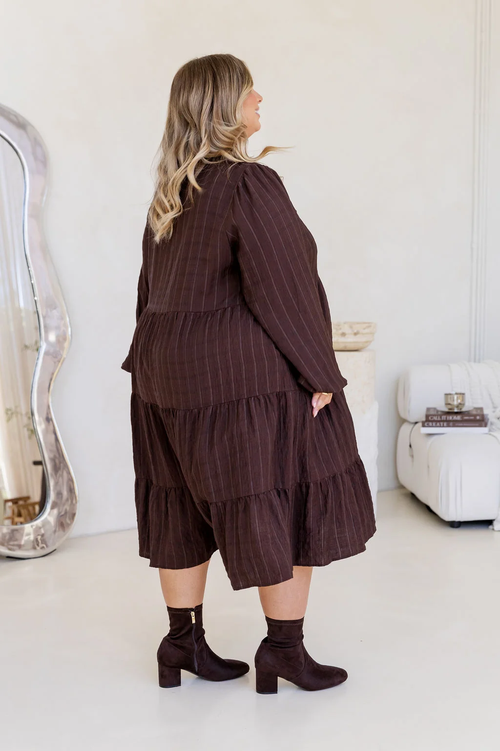 Long Sleeve Greta Midi Dress in Chocolate
