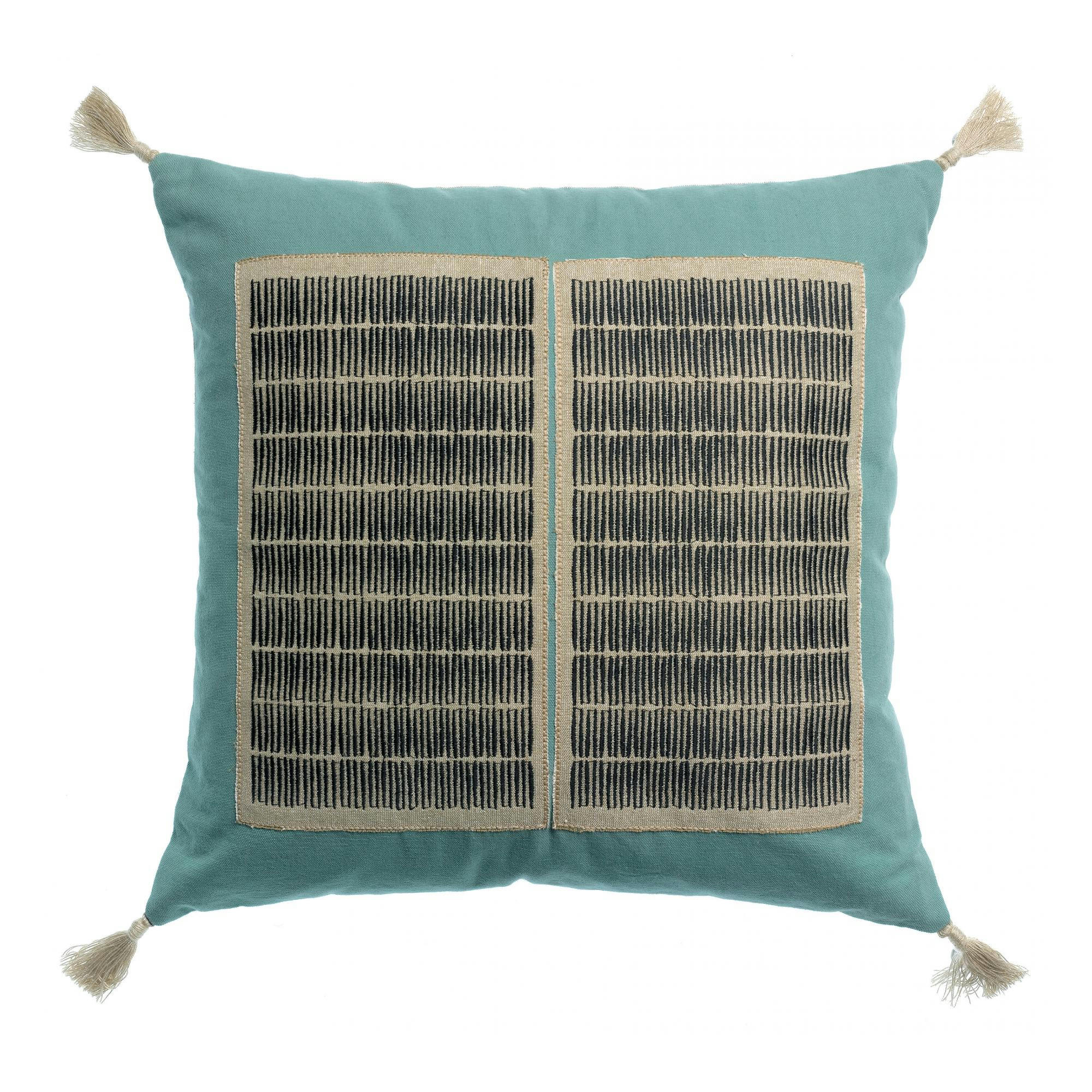 YAEL - Coussin brodé Yaël en coton prusse 45 x 45