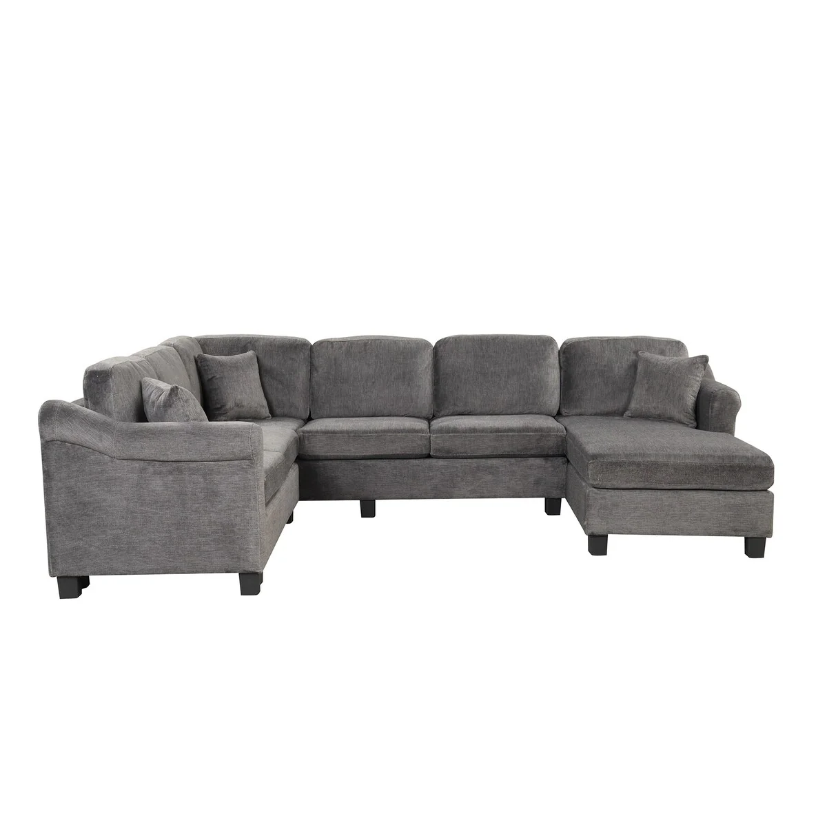 122.1-inch Dark Grey Sectional Sofa with Ottoman and Right Side Chaise - 122.1W x 91.3D x 25.6H