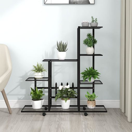NNEVL Flower Stand with Wheel 94.5x25x92.5 cm Black Metal