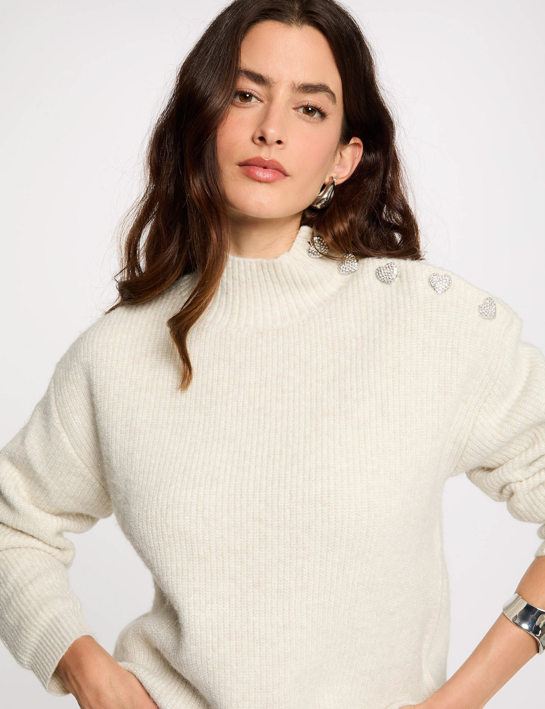 Long-Sleeved Jumper With Buttons Ivory Women