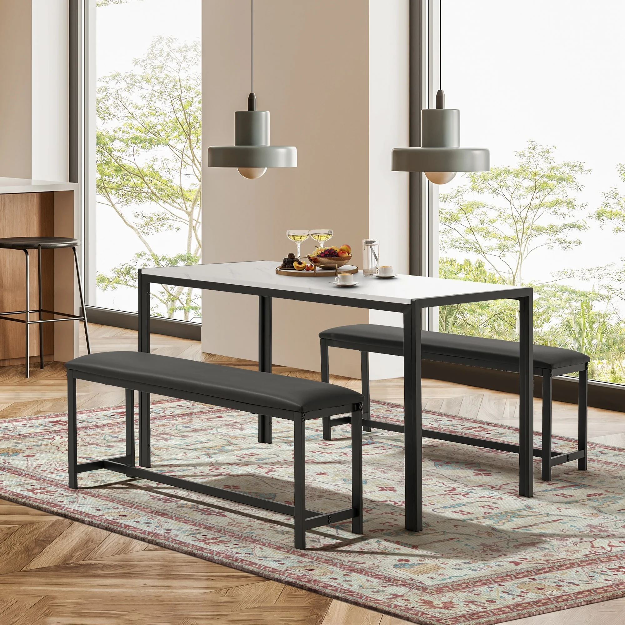 Space-Saving Dining Table Set,Ideal for Small Spaces - Featuring a Stylish Faux Marble or Wood Grain Table with Modern Chairs