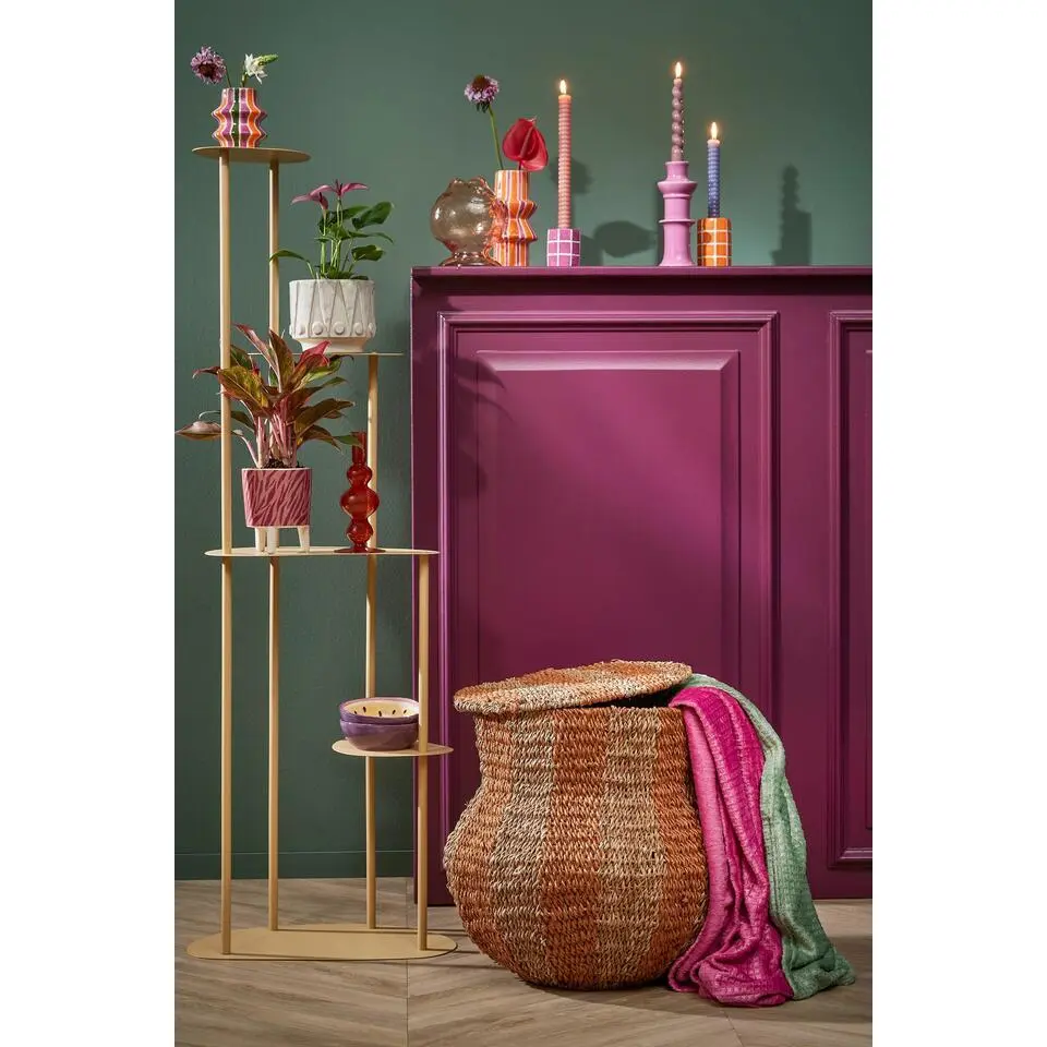 Mica Decorations Opbergmand met Deksel - H47 x &Oslash;50 cm - Jute - Geel