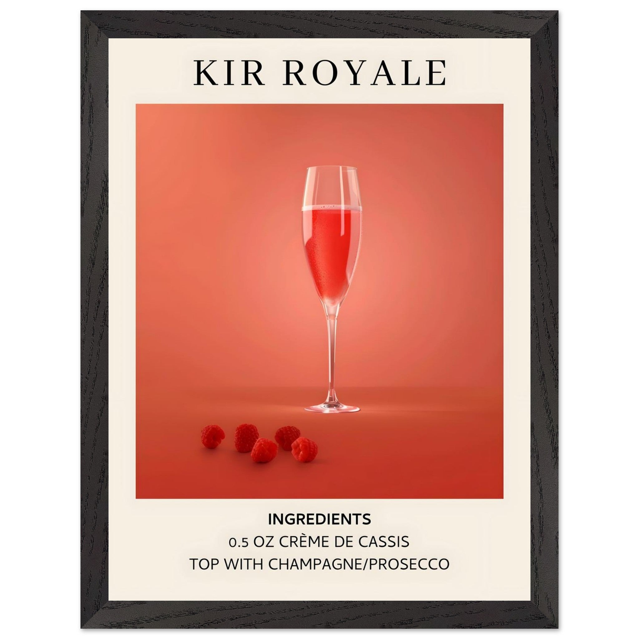Artfulprints Poster met Lijst Kir Royale cocktail - Ingrediënten  - 30x40 cm - Rood