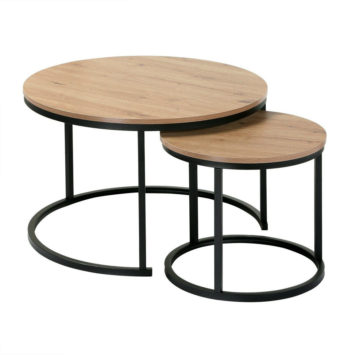 Calicosy - LENNY Set van 2 ronde salontafels - Eiken - 70x70x45,5 cm