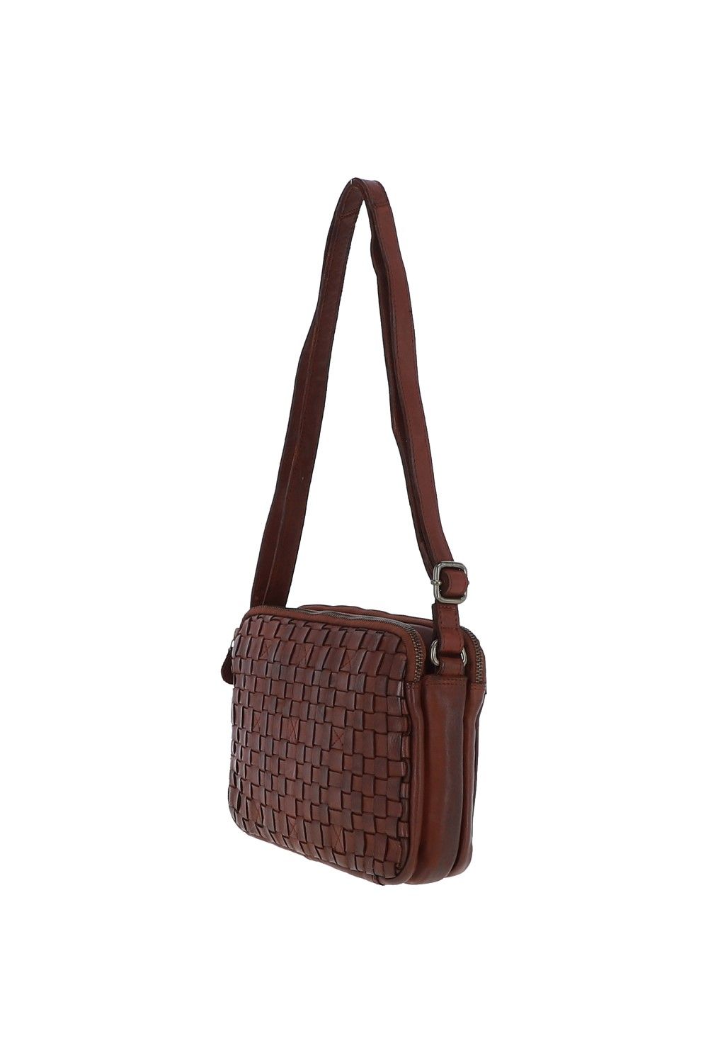 Ashwood Leather Perfezione' Three Section Vintage Woven Leather Shoulder Bag