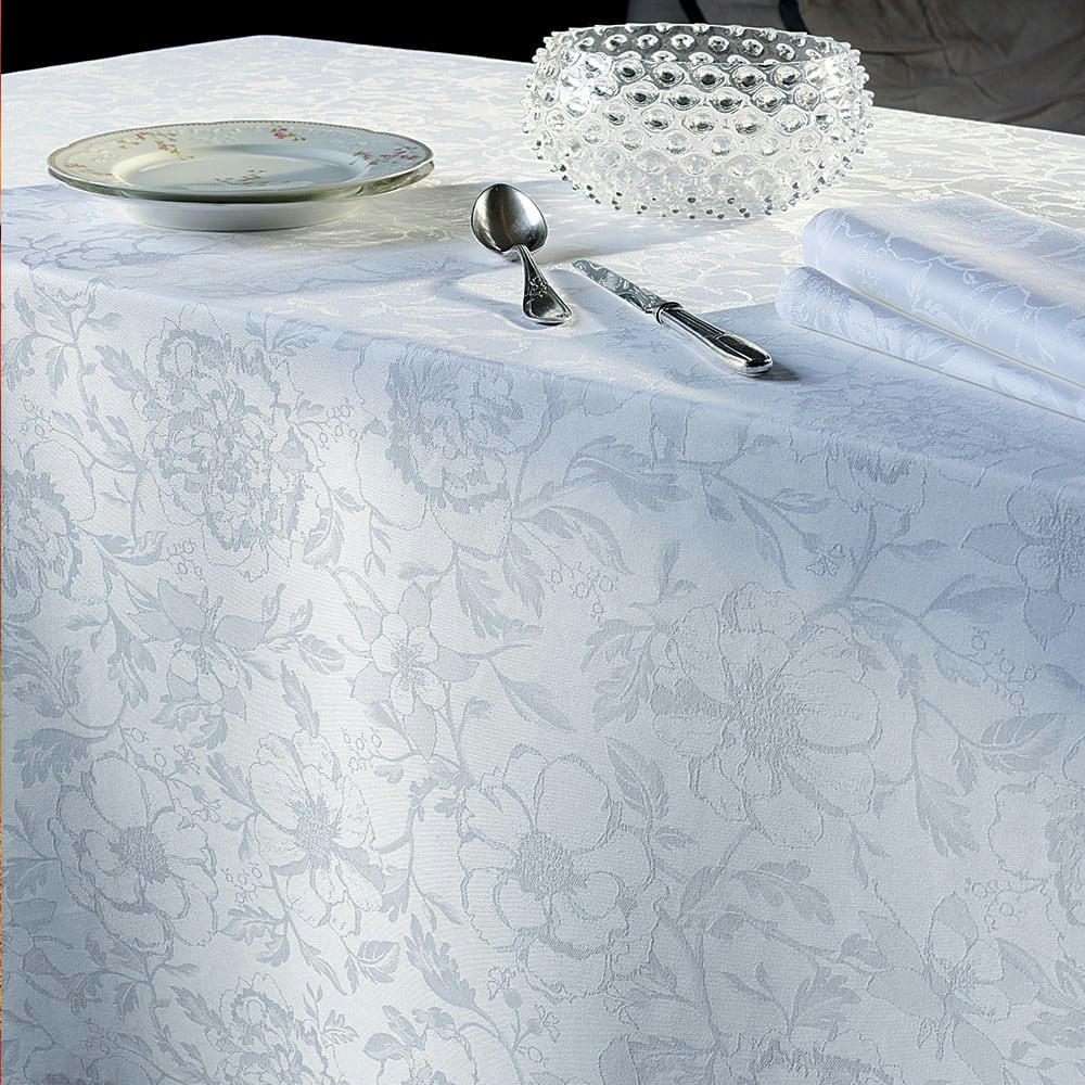 MILLE CHARMES BLANC - Nappe  pur coton blanc 180X300