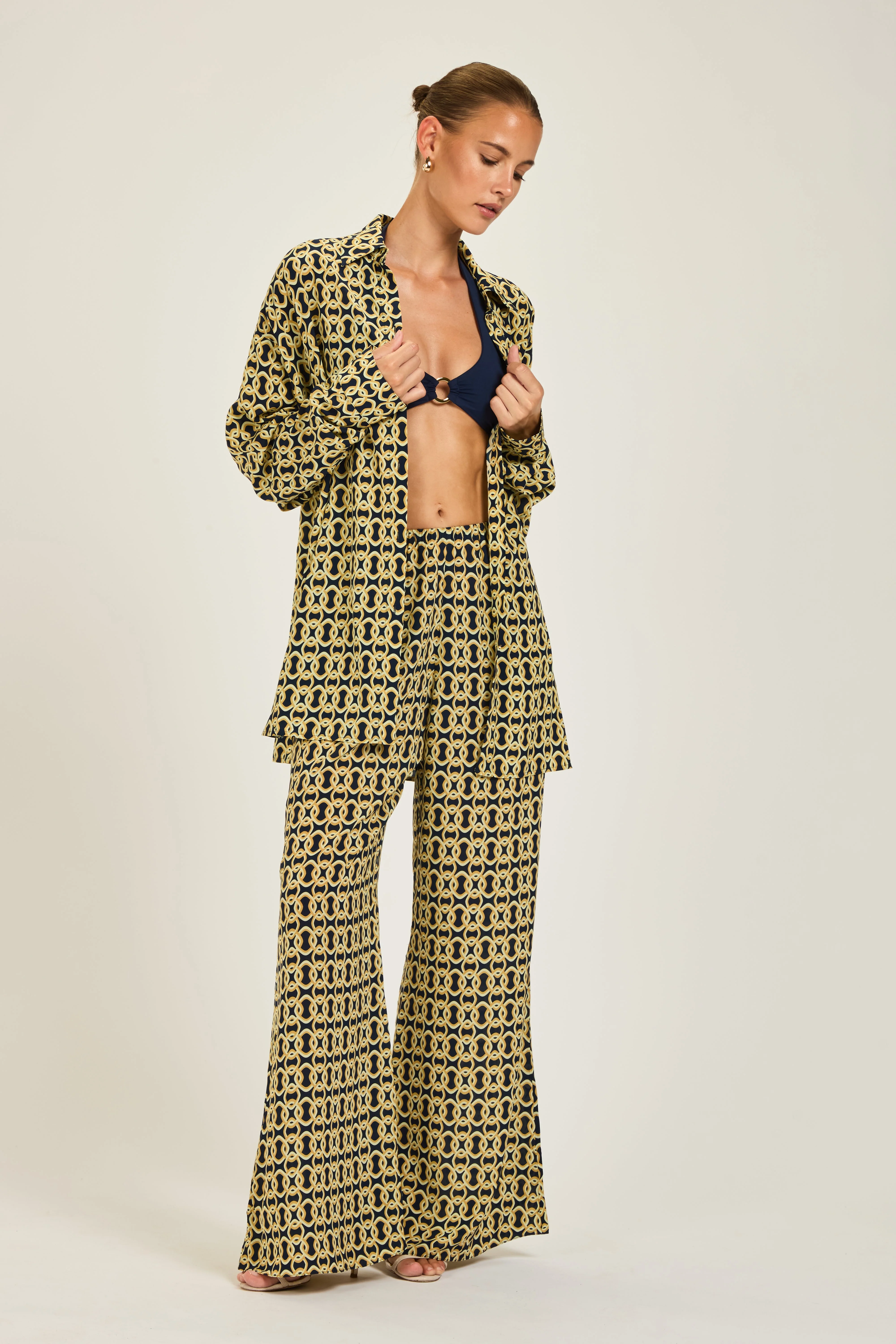 St Barts Pant - Navy/Gold Link Print