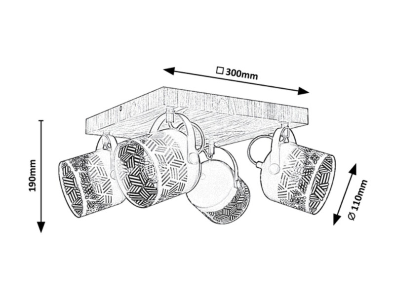 Spot kwadratowy orzechowo-czarny Rotem 4xE14x12W IP20 Rabalux