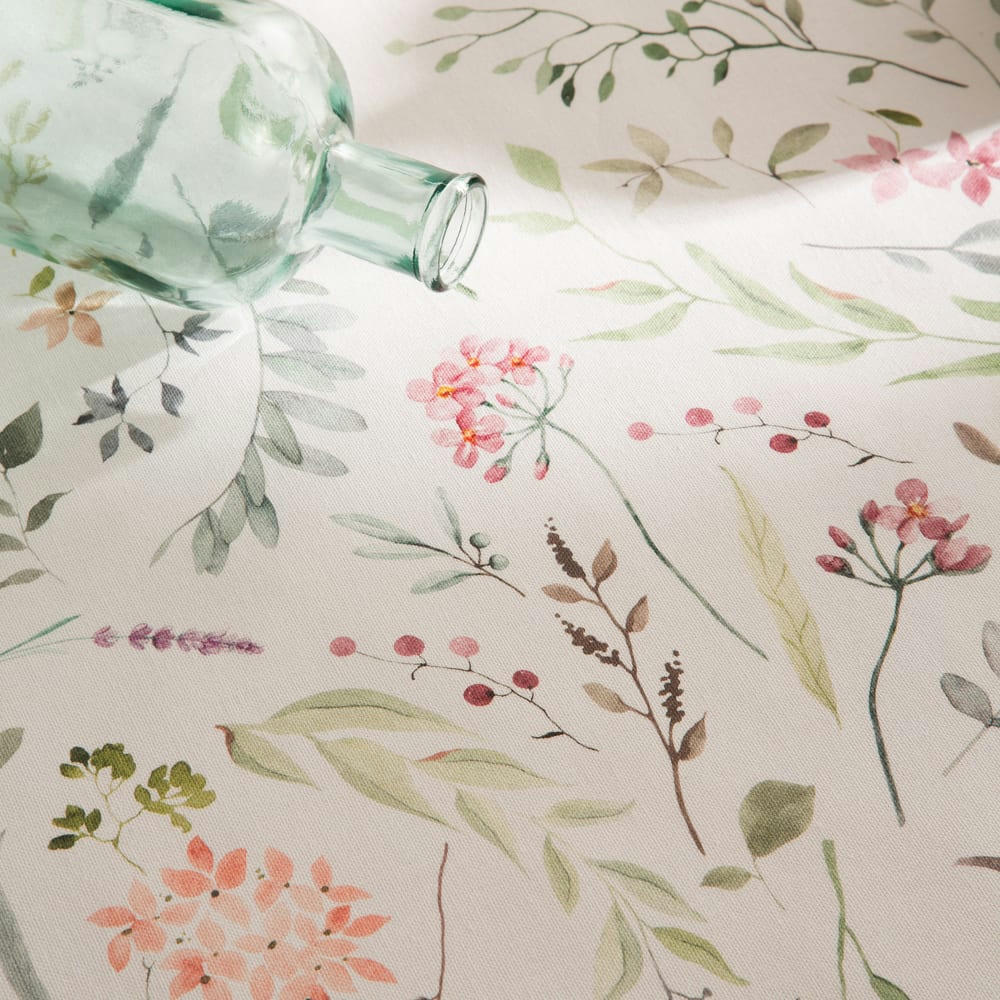 ESMERALDA - Nappe imprimée blanc avec traitement anti-taches en coton 140x300 cm