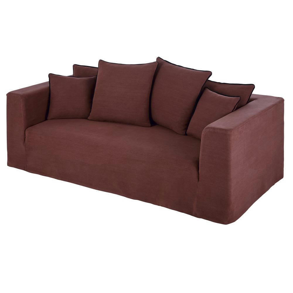 Gipsy - Canapé 3 places en lin supérieur rouge rhubarbe