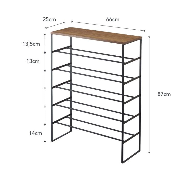 Yamazaki Schoenenrek met Houten Bovenblad - 6 niveaus - Tower - Zwart