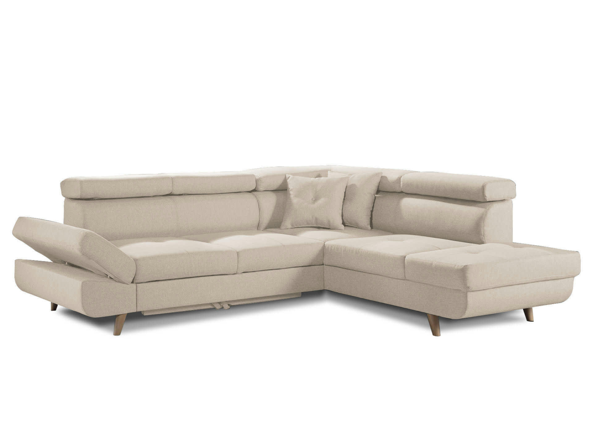 LINEA - Canapé d'angle droit convertible 5 places en tissu beige