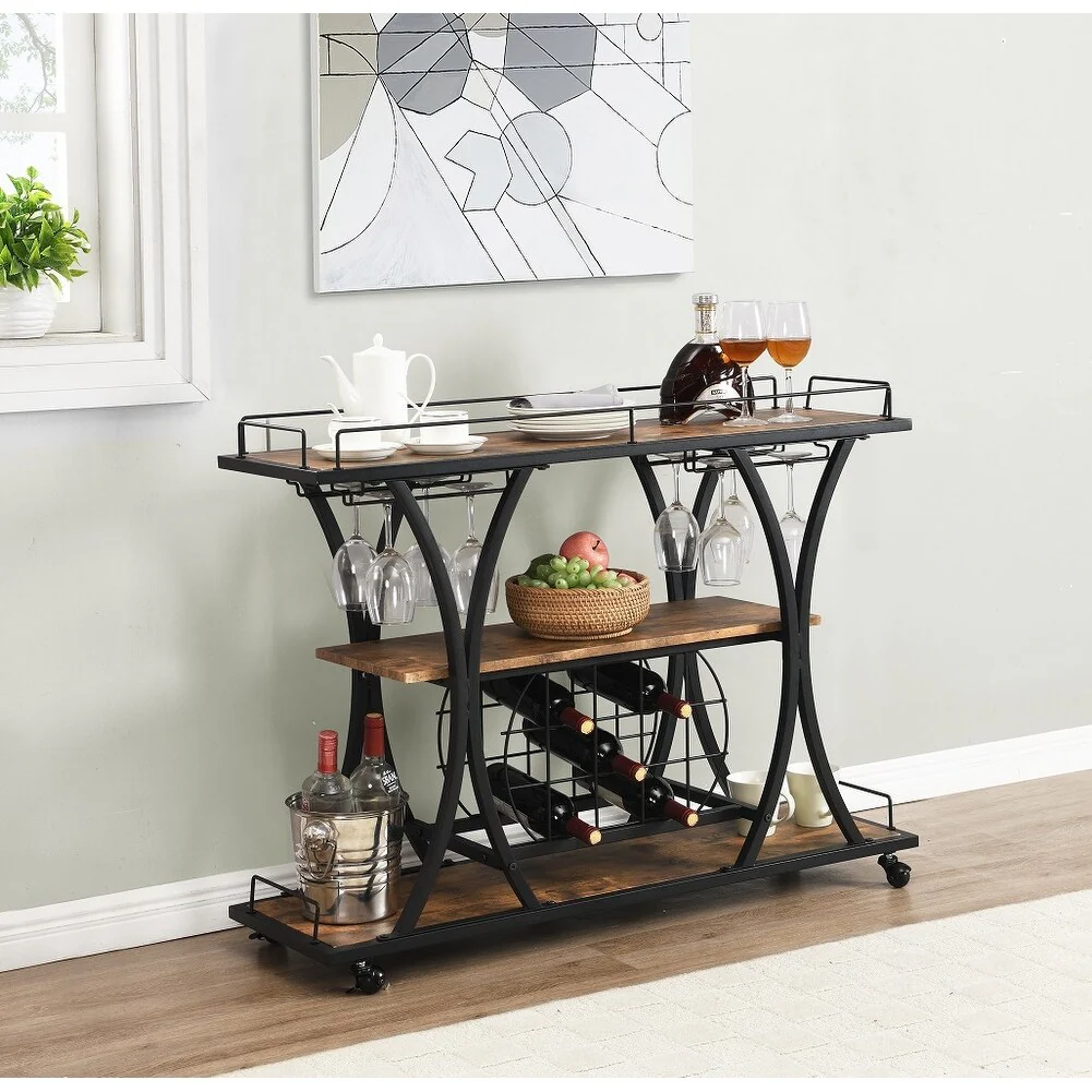 Industrial Bar Cart, Serving Cart for Home with Wheels