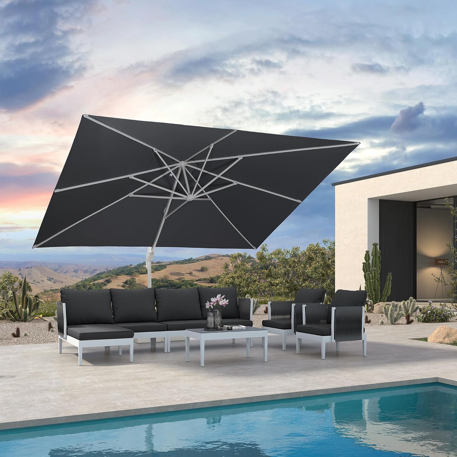 PURPLE LEAF 10' × 13' Patio Umbrella White Cantilever Umbrella Aluminum Square Outdoor Offset Umbrella Hanging Windproof with 360° Rotation for Garden Deck Pool, Light Grey