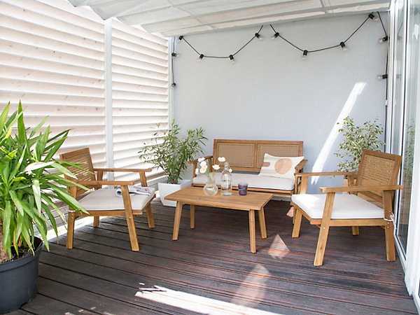 Ensemble de salon de jardin avec table 4 places ARENELLA Bois d'acacia certifié Beige clair