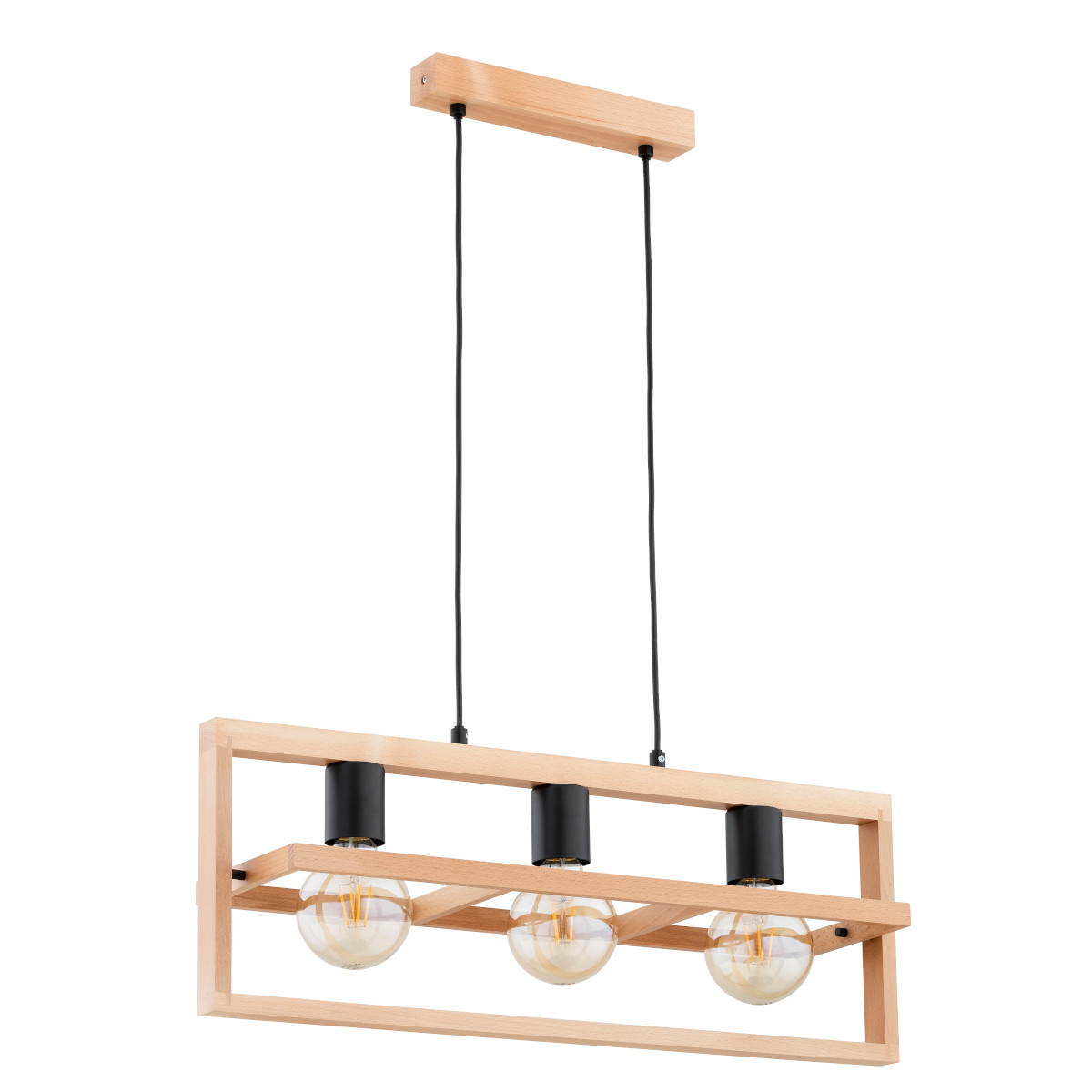 Lampa wisząca jasne drewno-czarna REZON 3xE27x15W wym: 85x68x17 cm Alfa