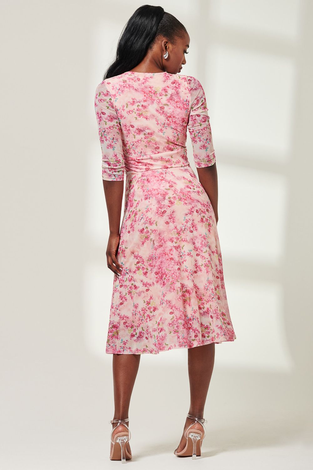 Jolie Moi Brisa Mesh 3/4 Sleeve Midi Dress