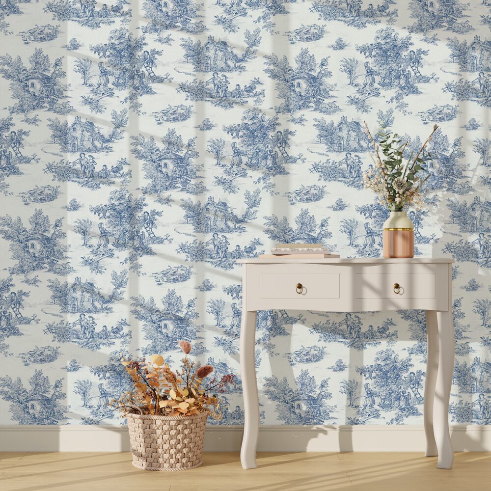 4MURS Papier peint intissé JOUY coloris bleu indigo