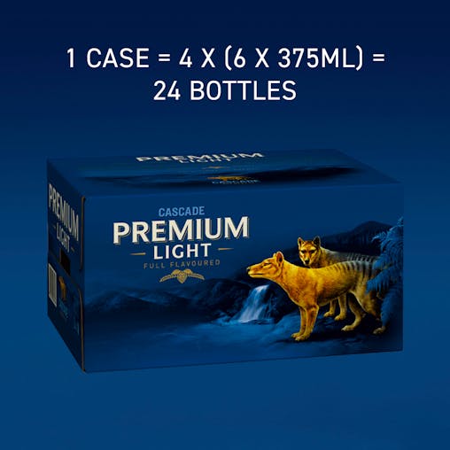 Cascade Premium Light Beer, Full Flavoured, Refreshing & Crisp Finish, 2.4% ABV, 375mL (Case of 24 Bottles)