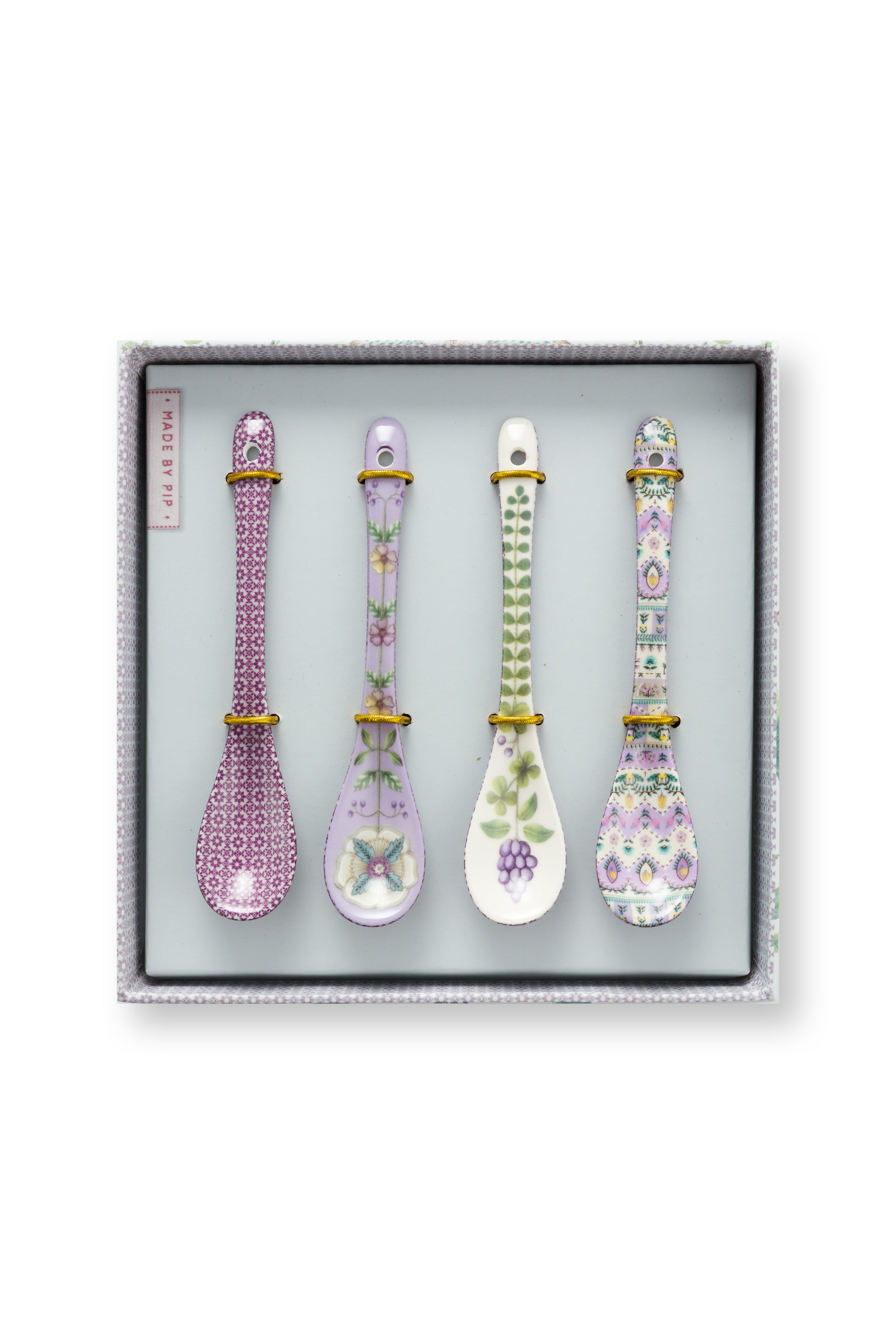 Pip Studio Theelepels Lily&Lotus - Porselein - Lila - Set van 4