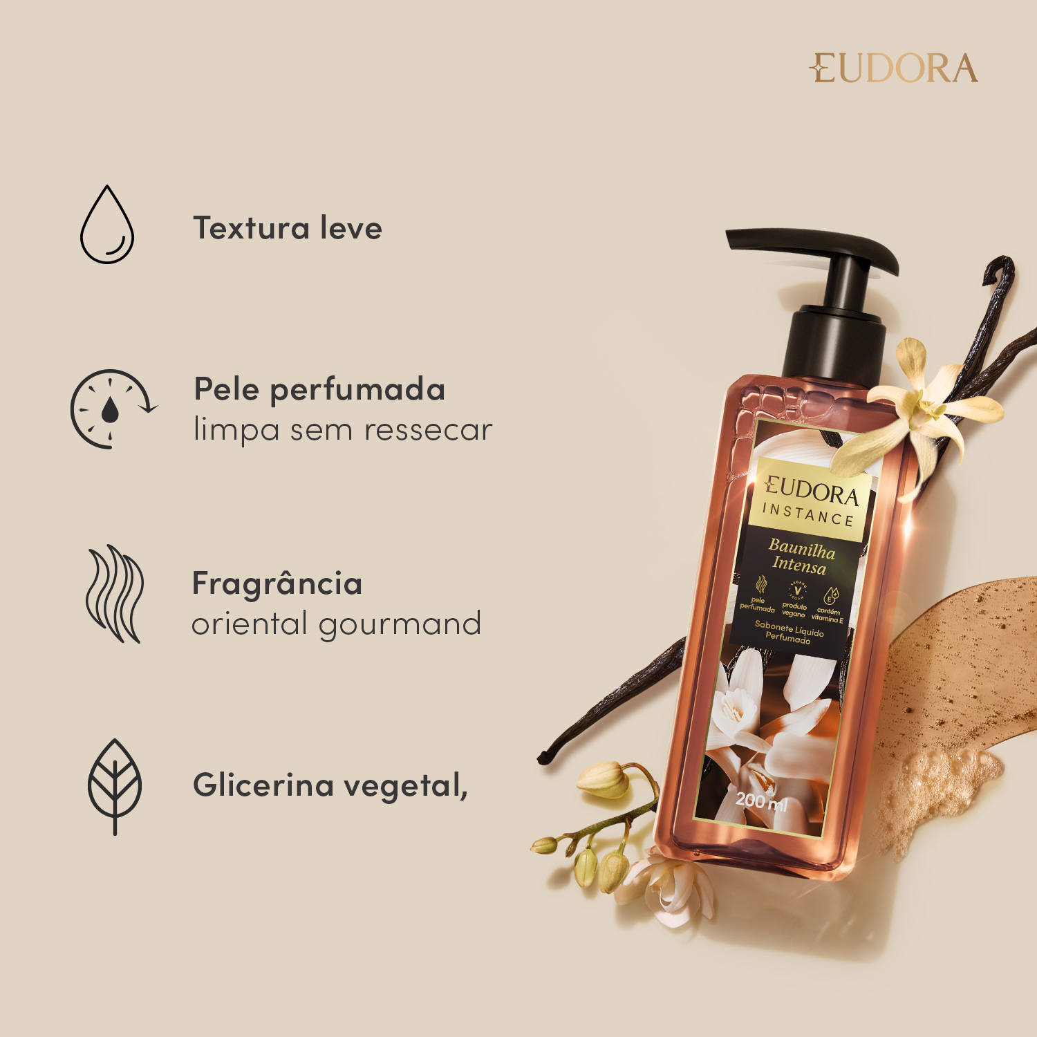 Sabonete Líquido Perfumado Instance Baunilha Intensa 200ml