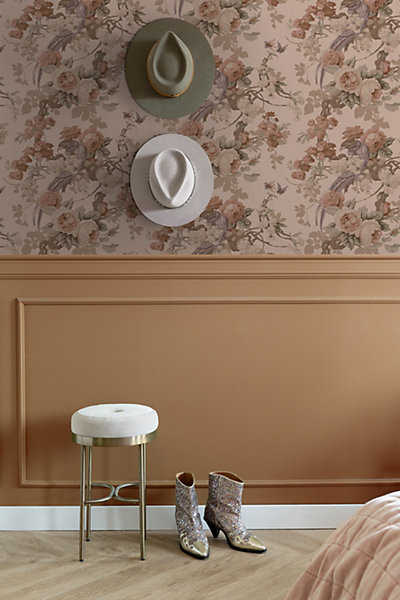 ESTAhome papier peint fleurs et oiseaux vieux rose 50 x 900 cm