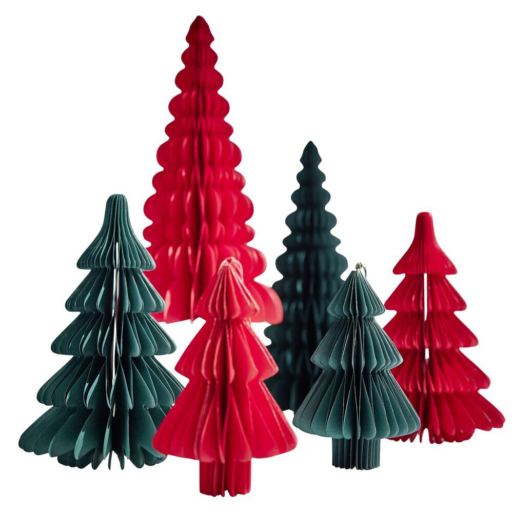 Décoration de No&euml;l à poser sapin en papier x3 H30cm (2 modèles)