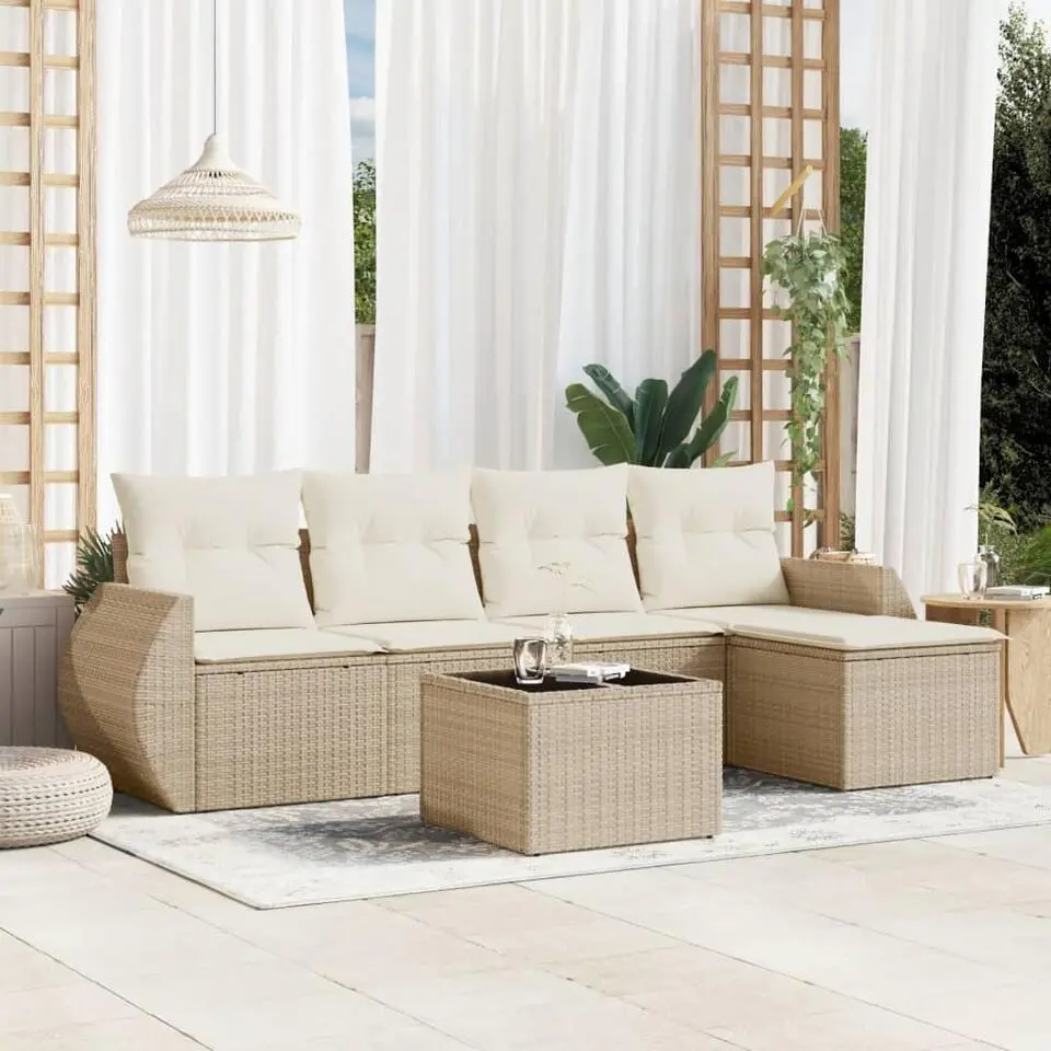 vidaXL - Loungeset - Beige - Poly rattan - 6 stuks